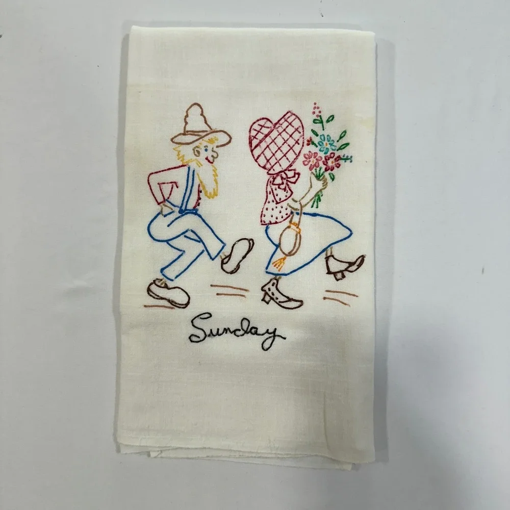 Vintage Days of the Week Tea Towels Hillbilly White Kitsch